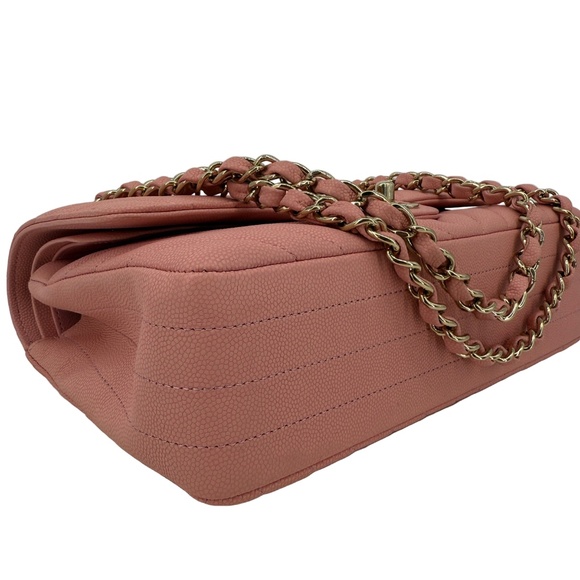Chanel Medium Double Flap – Light Pink Chevron Caviar, Light Gold Hardware - Picture 10 of 11